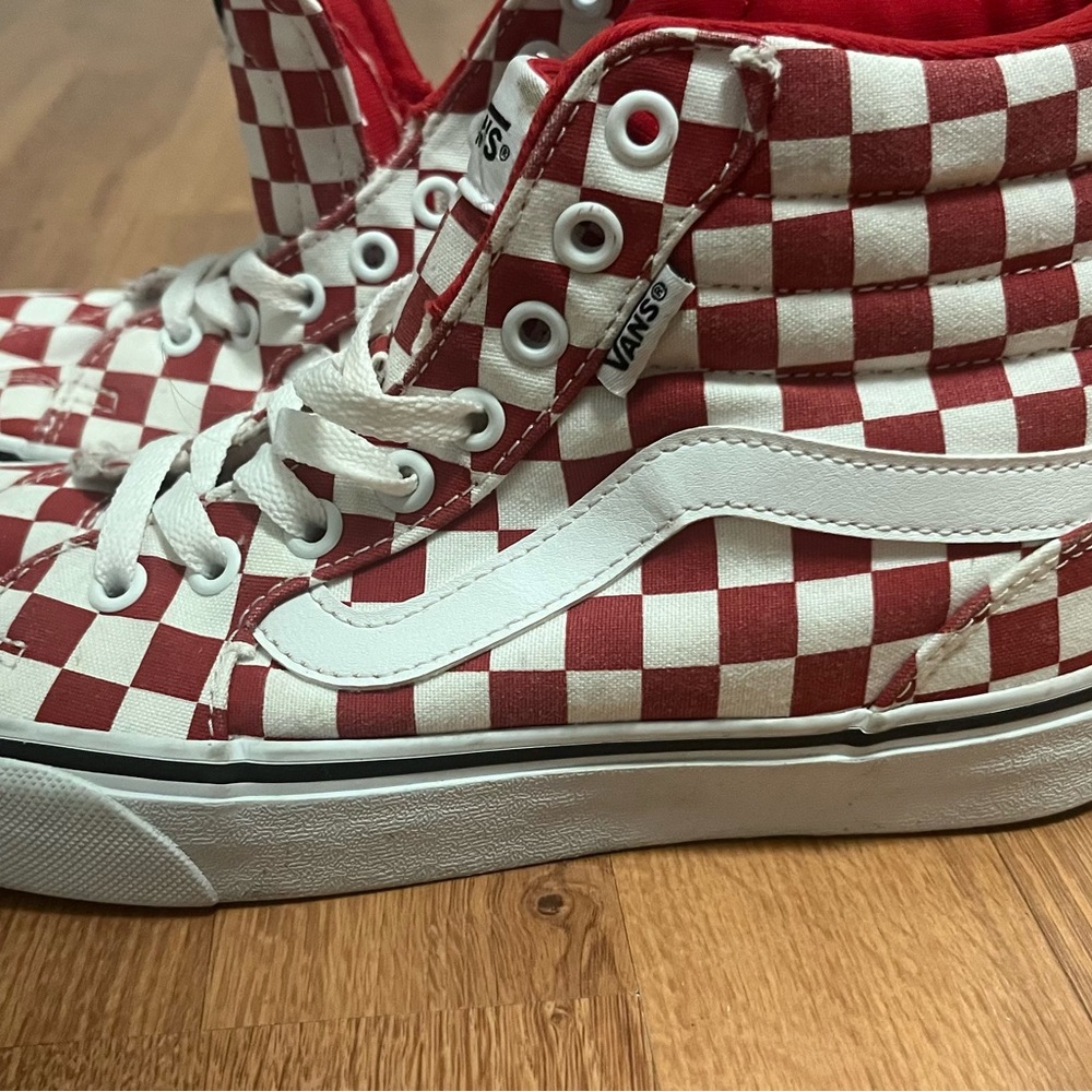 Vans Red and White Checkered High-Top Sneakers